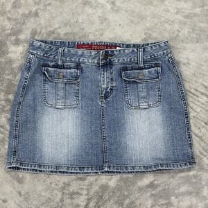 Y2K Mudd Jeans Denim Mini Skirt Juniors Sz 9 2000s 90s Logo Pockets